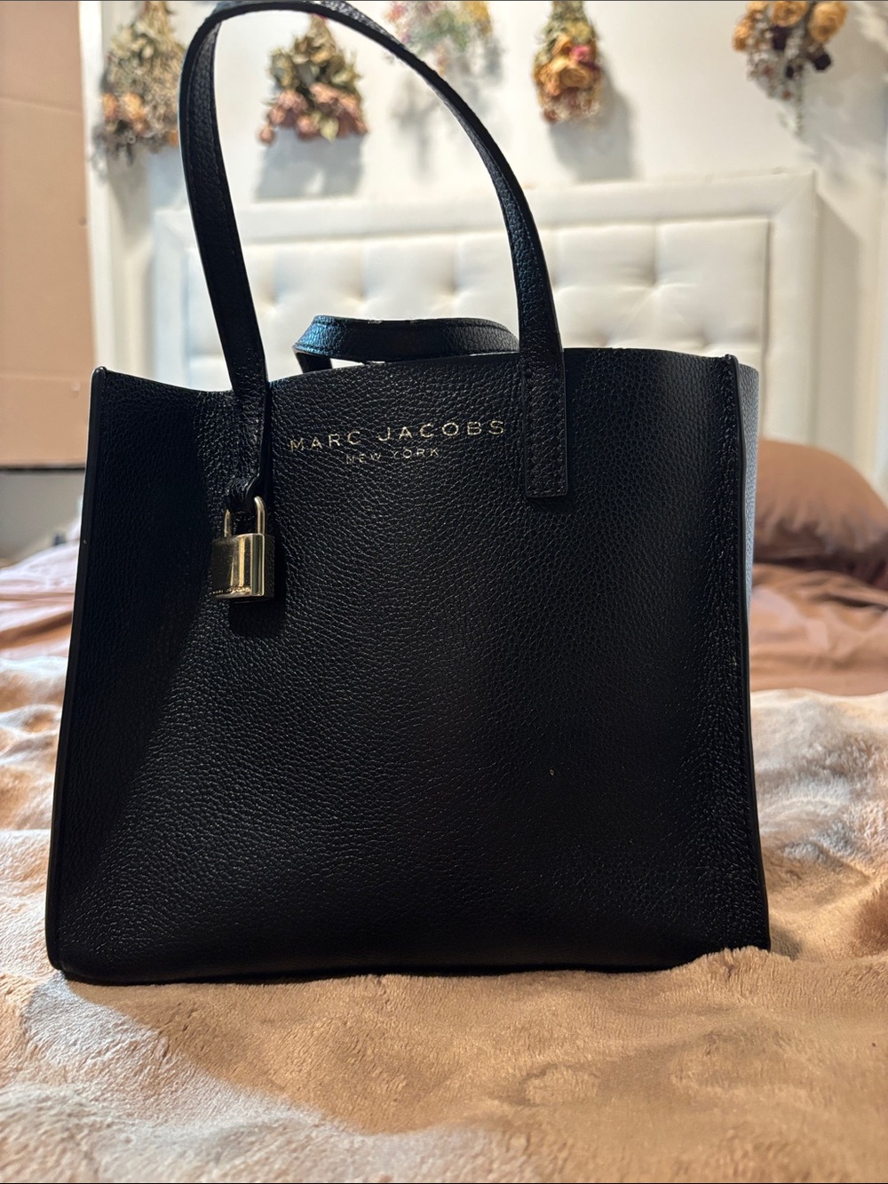 Marc Jacobs Black Pebbled Leather Tote with Gold Accent